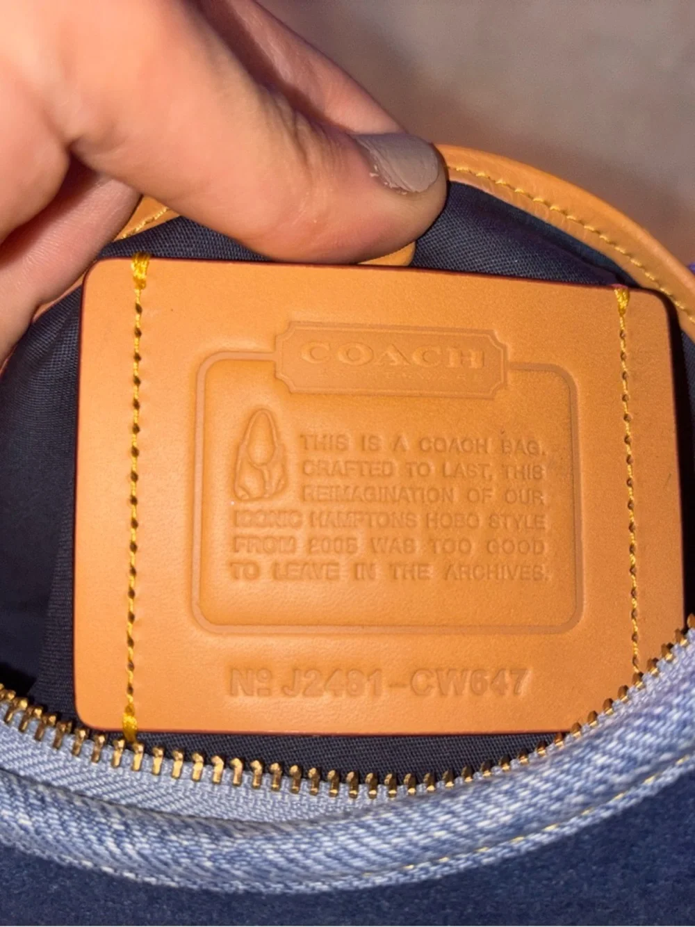 Coach Denim Shoulder Bag with Dark Brown Leather Strap - Picture 4 of 5